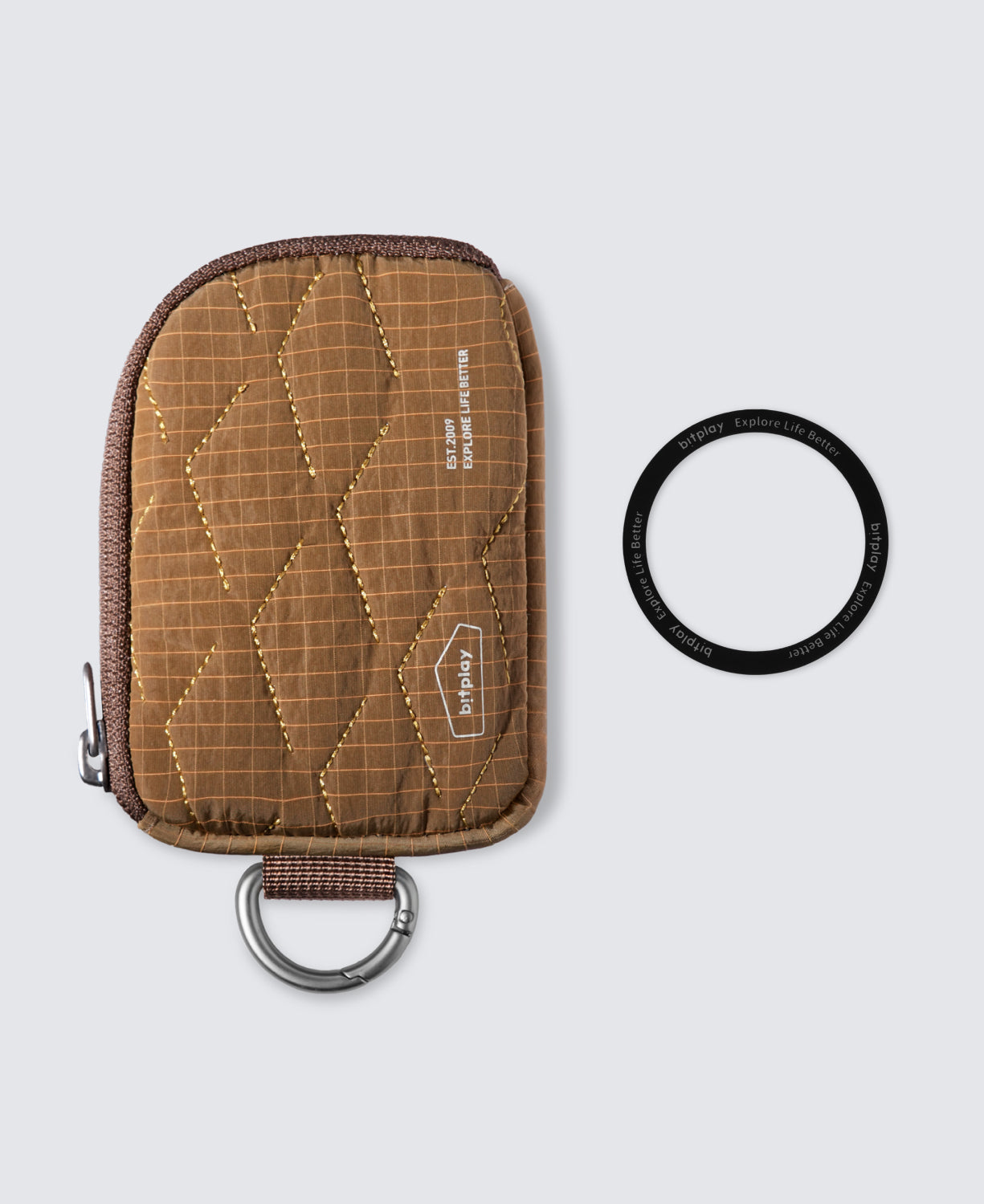 Magnetic Quilted Mini Pouch Brown(including Adhesive Metal Ring)