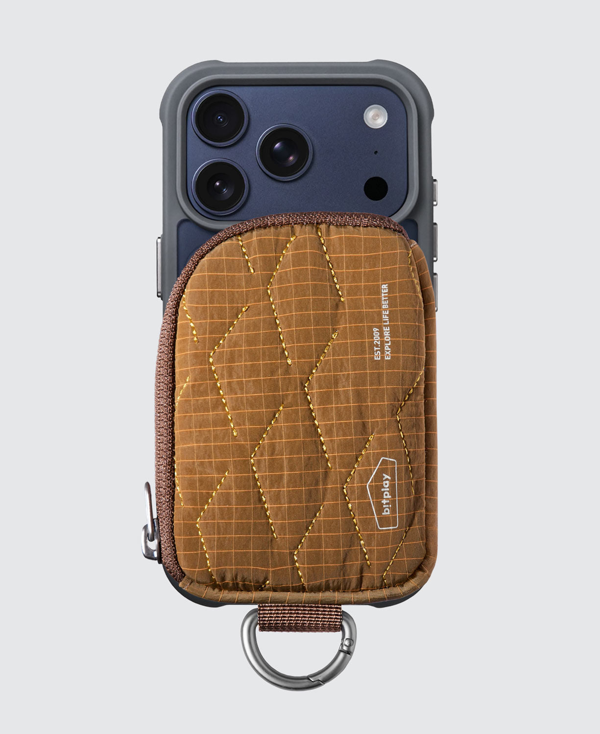 Magnetic Quilted Mini Pouch Brown(including Adhesive Metal Ring)