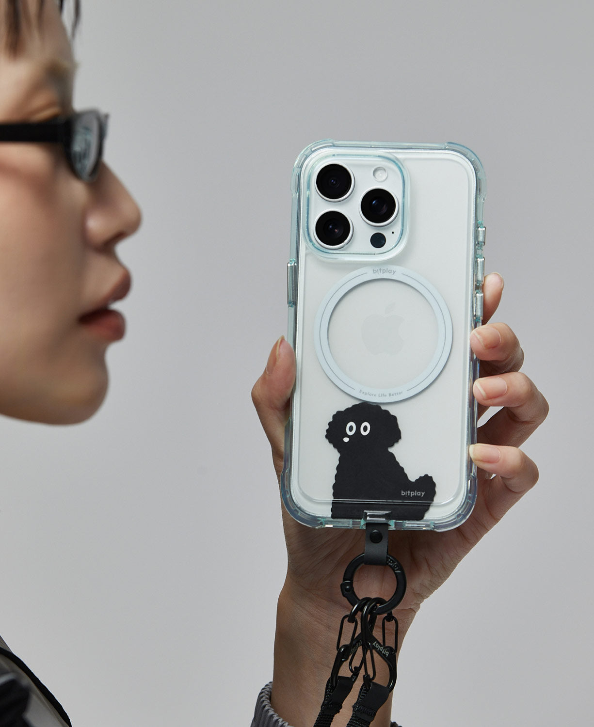 Phone Tether Tab- Black Poodle