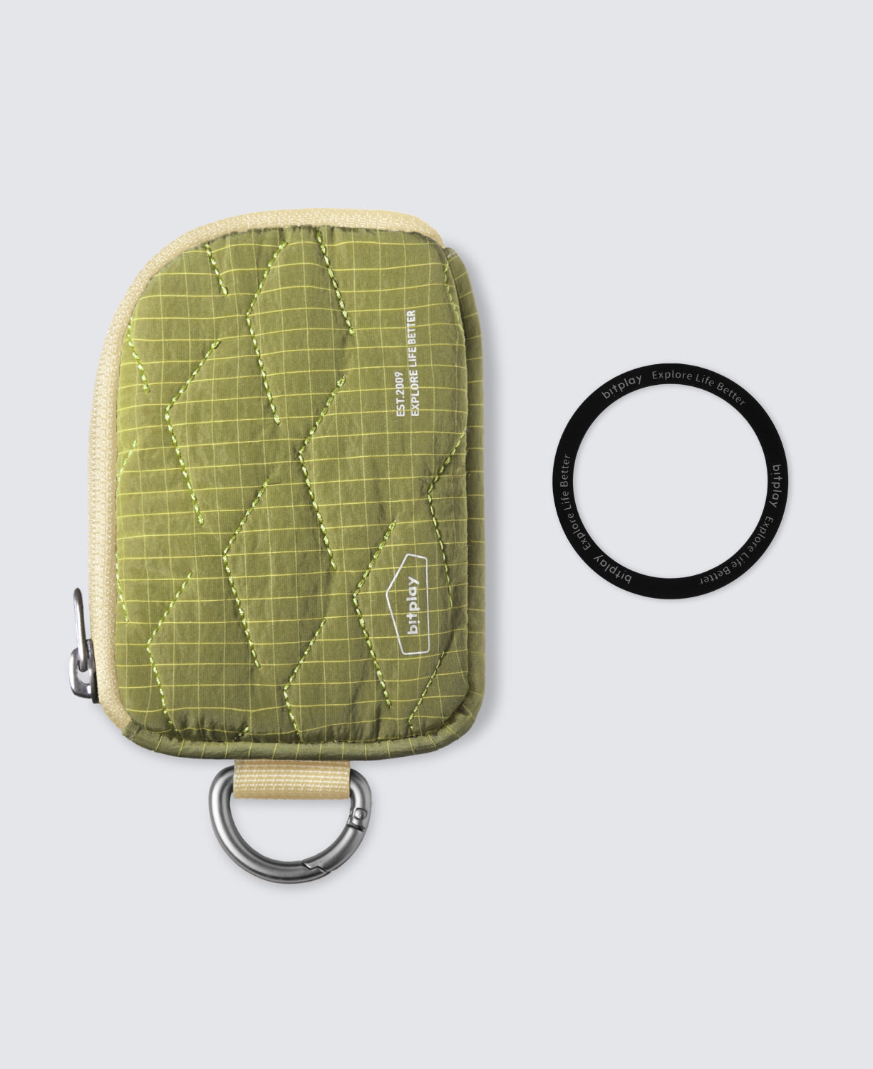 Magnetic Quilted Mini Pouch Green(including Adhesive Metal Ring)