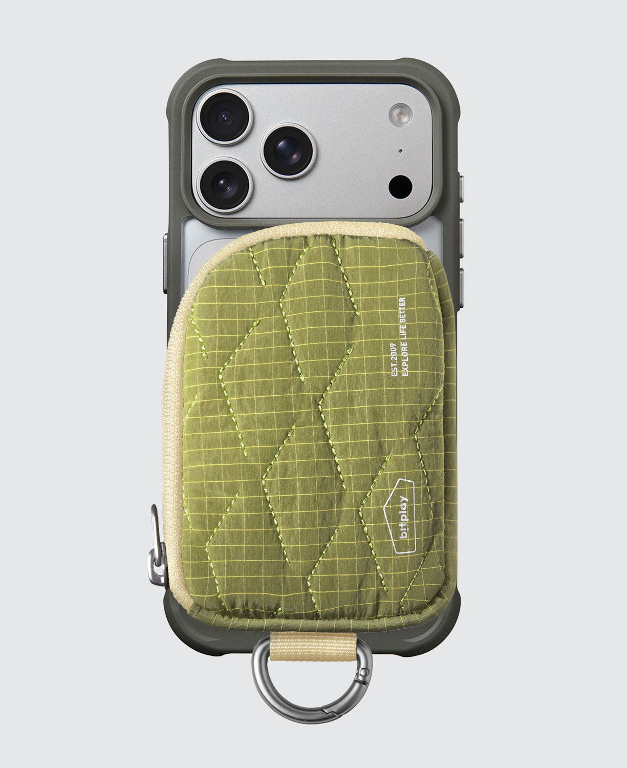 Magnetic Quilted Mini Pouch Green(including Adhesive Metal Ring)