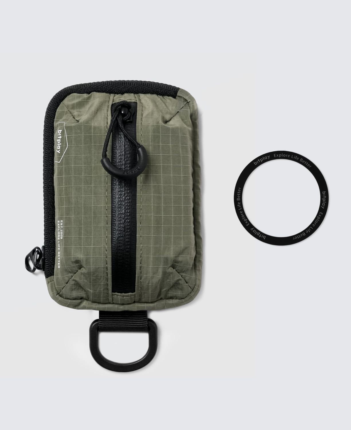 Magnetic Mini Pouch- Moss Grey (including Adhesive Metal Ring)