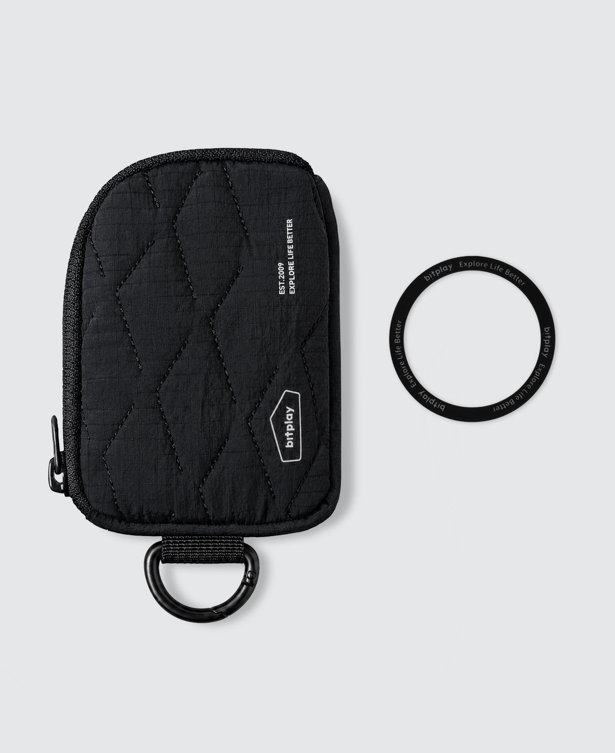 Magnetic Quilted Mini Pouch Black(including Adhesive Metal Ring)
