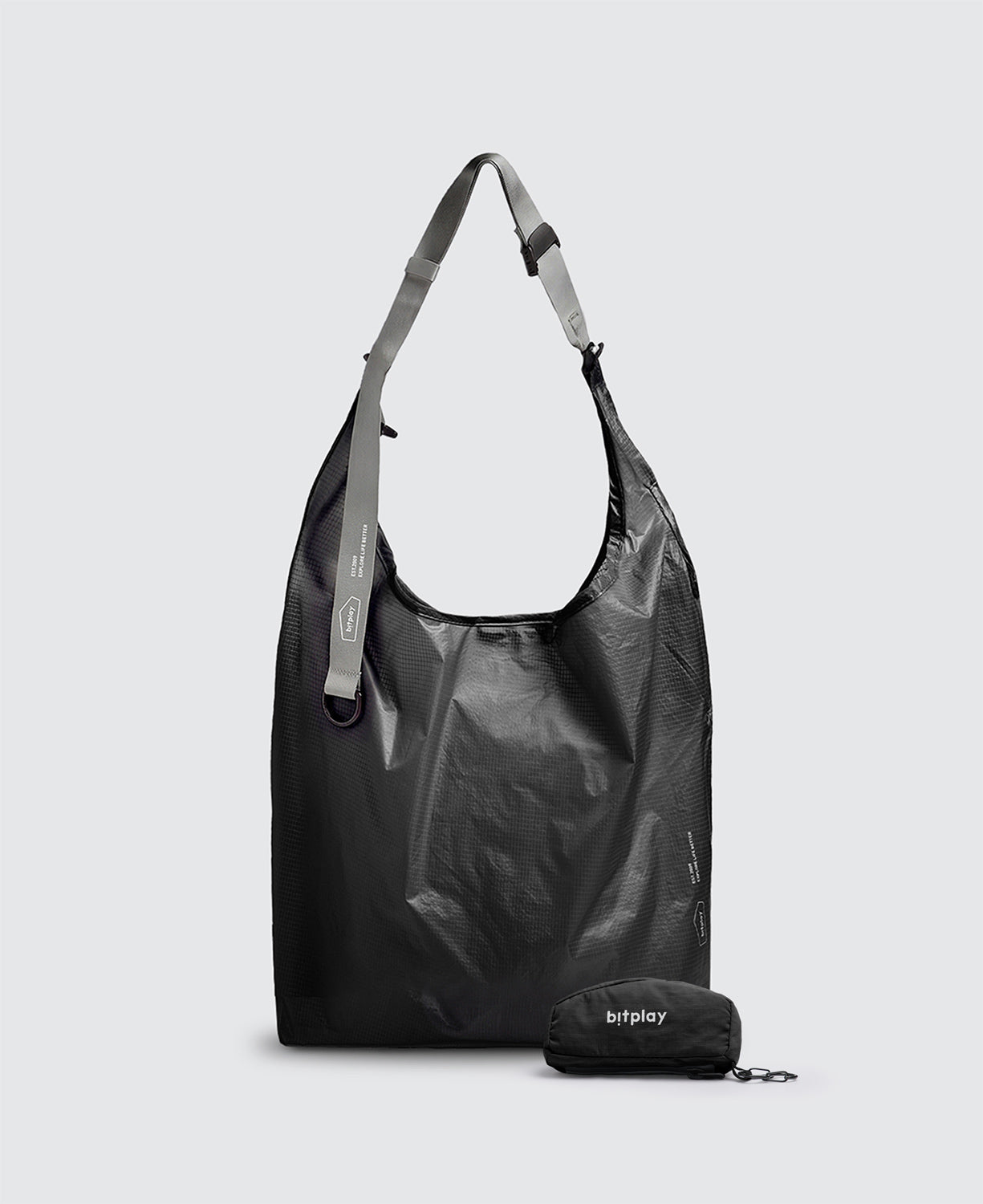 Foldable Crossbody Shopping Bag Black
